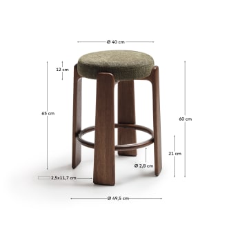 Granite fire-retardant stool in green chenille and solid ash wood with walnut-coloured finish FSC 100% 65cm - sizes