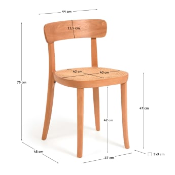 Romane chair in solid beech with natural finish, ash veneer and rattan - sizes