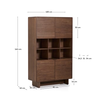 Norlen 4-door tall sideboard in walnut veneer FSC Mix Credit 100 x 165cm - sizes