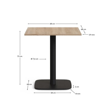 Dina table in natural finish melamine with metal leg in a painted black finish, 70 x 70 x 70 cm - sizes