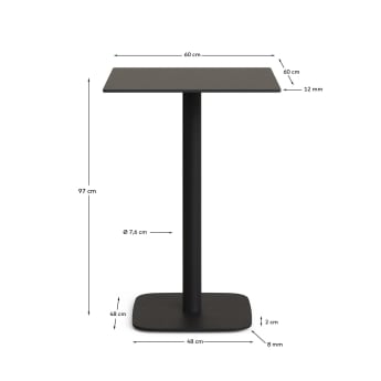 Dina high outdoor table in black with metal leg in a painted black finish, 60 x 60 x 96 cm - sizes