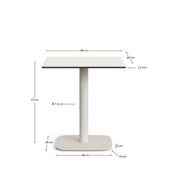 Dina outdoor table in white with metal leg in a painted white finish, 68 x 68 x 70 cm - sizes