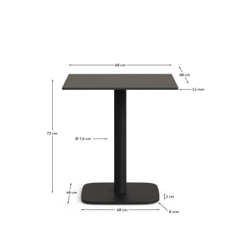 Dina outdoor table in black with metal legal in a painted white finish, 68 x 68 x 70 cm - sizes