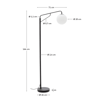 Eilo floor lamp in black steel with frosted glass globe - sizes