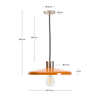 Nuvira ceiling lamp in light grey brushed metal with orange lampshade - sizes