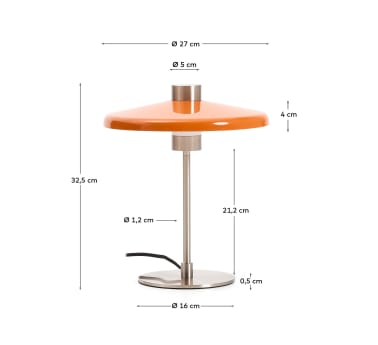 Nuvira table lamp in light grey brushed metal and orange lampshade - sizes