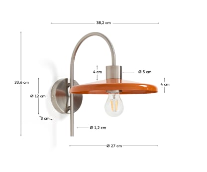 Nuvira wall light in light grey brushed metal with orange lampshade - sizes