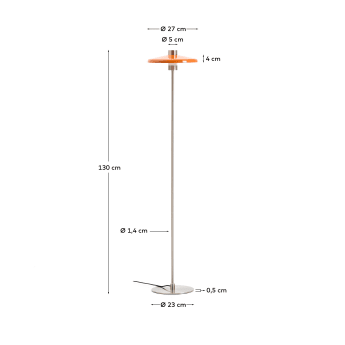 Nuvira floor lamp in light grey brushed metal and orange lampshade - sizes
