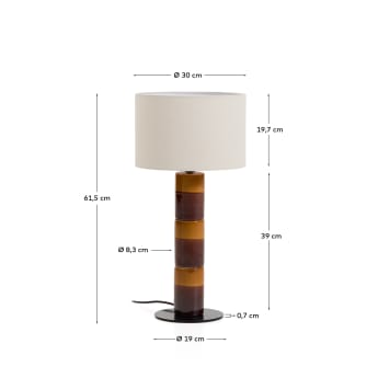 Mavran table lamp with brown and mustard ceramic base and cotton lampshade - sizes