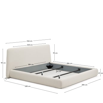 Martina bed with removable cover in ecru chenille for mattress 180 x 200cm - sizes