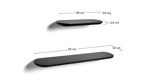 Arely set of 2 MDF shelves with black lacquer finish 35 cm/55 cm - sizes