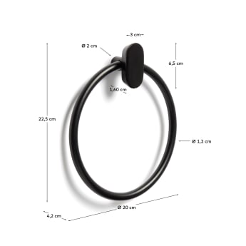 Black metal Arely towel ring - sizes