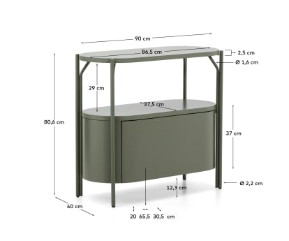 Arely bathroom vanity unit with steel structure and green lacquered MDF 90 x 40cm - sizes