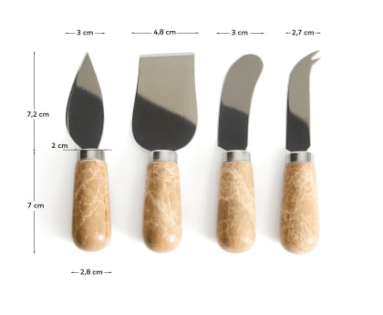 Adoma set of 4 cheese knives in marble and metal - sizes