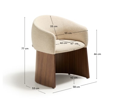 Bosca chair in beige chenille and walnut veneer FSC 100% - sizes