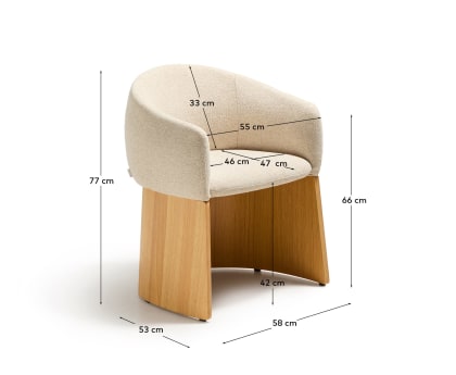 Bosca chair in beige chenille and oak veneer FSC 100% - sizes