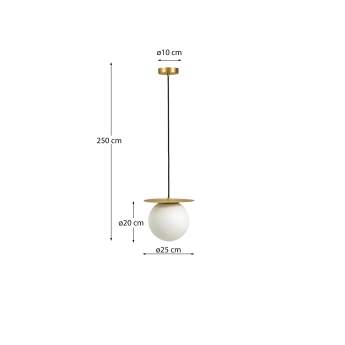 Brisia metal ceiling lamp with brushed brass finish and 1 frosted glass ball Ø20cm - sizes