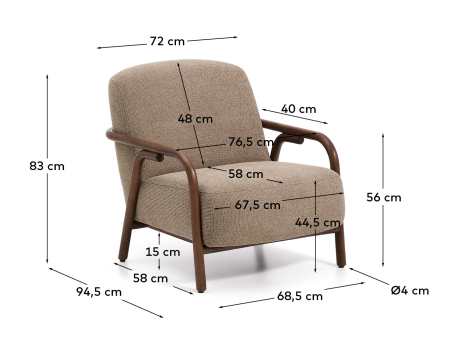 Sylo armchair in taupe chenille and solid ash wood with walnut-coloured finish FSC 100% - sizes