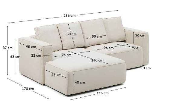 Marela beige chenille 3-seater sofa bed with left chaise longue 236cm FSC Mix Credit - sizes