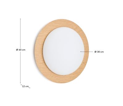 Novae ceiling lamp in light wood-effect brushed steel and frosted glass Ø 40 cm - sizes