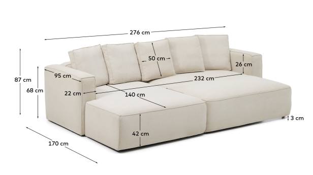 Marela beige chenille 3-seater sofa bed with left chaise longue 276cm FSC Mix Credit - sizes