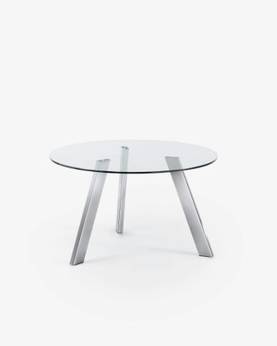 Carib round glass table with steel legs with chrome finish Ø 130 cm