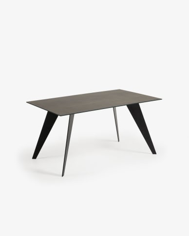 Koda ceramic table with Iron Moss finish and steel legs with black finish 160 x 90 cm