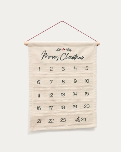 Witte Uarda-adventskalender van 100% katoen met borduurwerk 56 x 65 cm