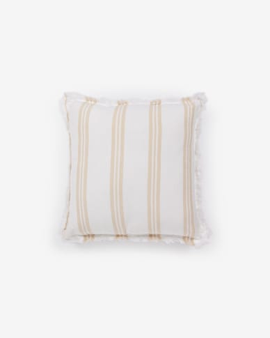 Κάλυμμα μαξιλαριού Dawa, βαμβάκι και λινό, λευκό και μπεζ ριγέ, 45 x 45 εκ