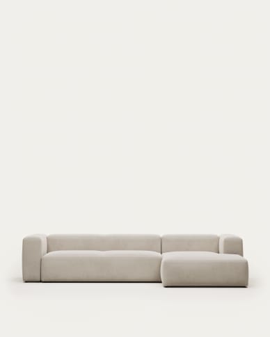 Sofá Blok 4 lugares de chenille chaise longue direita bege 330 cm FSC Mix Credit