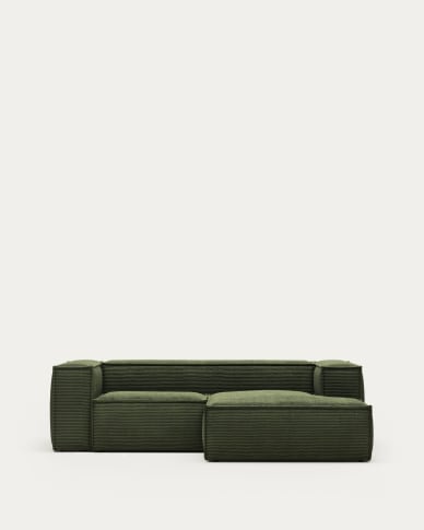 2-Sitzer-Sofa Blok mit dickem, grünem Cord und Chaiselongue rechts 240 cm FSC Mix Credit