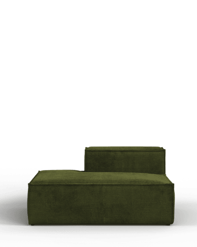 Blok sofa with 70 cm depth left end pouffe green corduroy