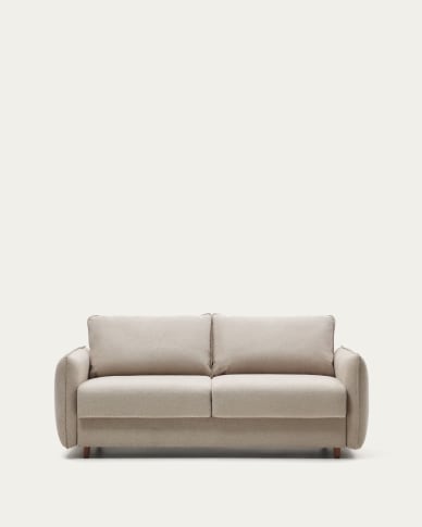 Carlota 2 seater sofa bed in beige chenille, 185 cm FSC Mix Credit