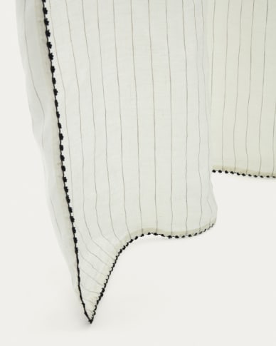Rideau Adra en lin et coton blanc à rayures avec broderie 140 x 270 cm