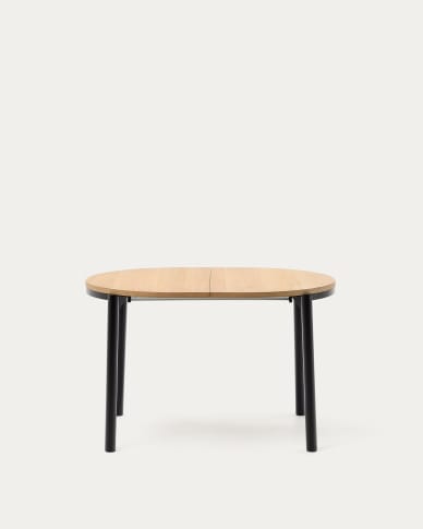 Montuiri extendable table in oak veneer and with steel legs in a black finish, Ø120(200) x 90 cm