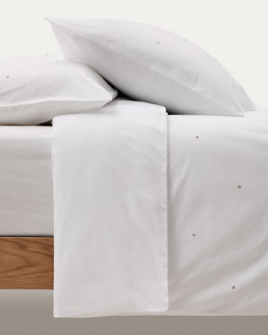 Sontag white, cotton percale, embroidered duvet and pillow cover set, 180 cm bed