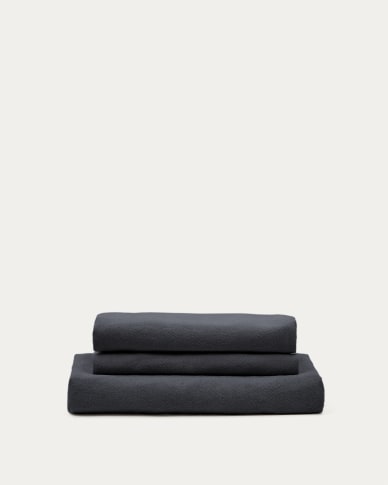 Nora armchair cover in anthracite grey linen and cotton 140cm