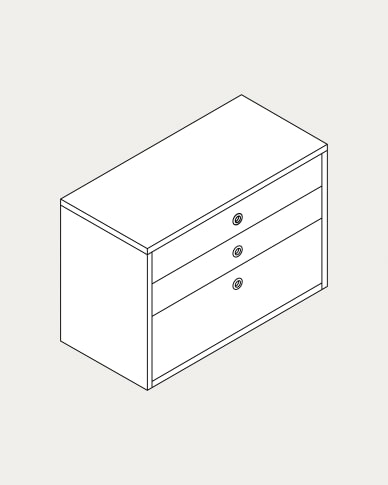 Krea floor-based triple layer drawer unit 3 rows 3 drawers 700x728-879 mm