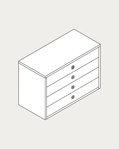 Cómoda quádrupla Krea chão 4 filas 4 gavetas 540x728-879 mm