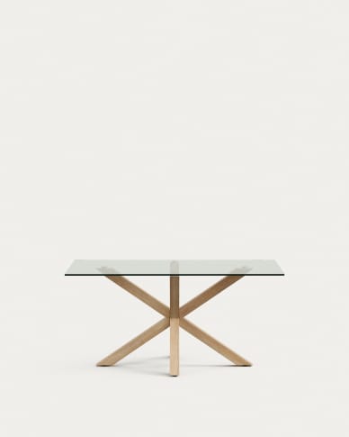 Argo glass table with steel legs with wood-effect finish 160 x 90 cm