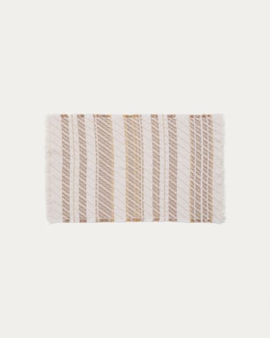 Milda white and beige 100% cotton bathmat with fringe detail 50 x 70cm