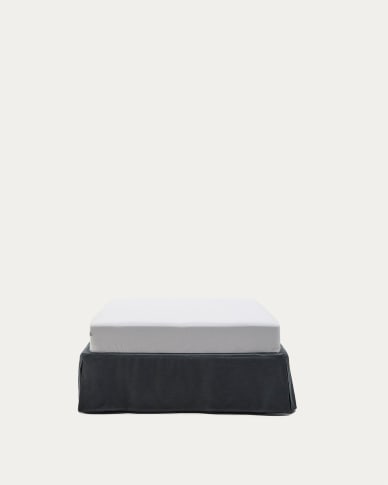 Anthracite grey linen and cotton Jaira base with removable cover for a 90 x 200 cm mattress