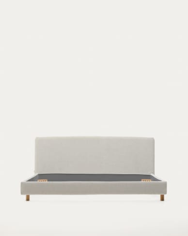 Pearl chenille Valma bed with removable cover and solid beech wood legs for a 180 x 200 cm mattress