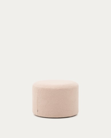 Kaeli footrest with removable cover in pink bouclé Ø 60 cm