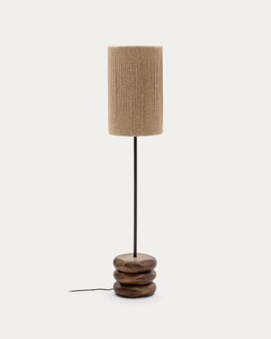 Kor table floor lamp made of jute and acacia wood in a dark finish