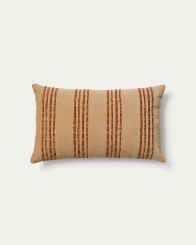 Amela cushion cover in velvet with beige embroidered stripe 50 x 30 cm
