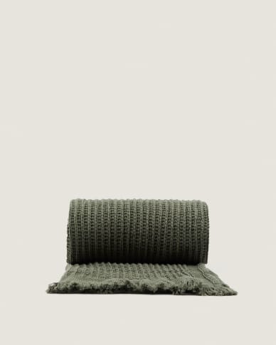 Nulina 100% cotton waffle blanket in green 130 x 170 cm