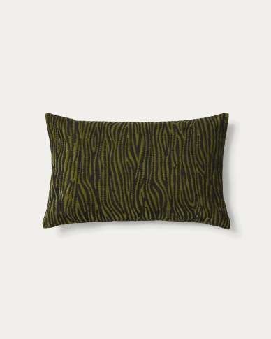Davina cotton cushion cover with green zebra embroidery 40 x 60 cm