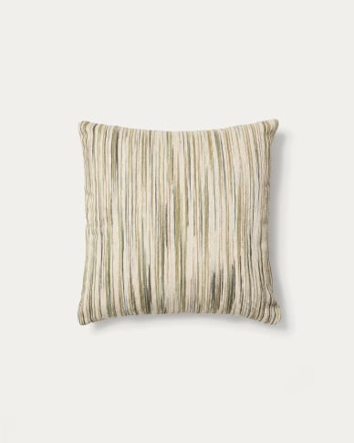 Κάλυμμα μαξιλαριού Zilora μεταξωτό ζακάρ με πράσινες και μπεζ ρίγες 45 x 45 εκ