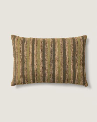 Dorevi green striped silk blend jacquard cushion cover 40 x 60cm